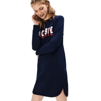 Lacoste 3D-Lettering Fleece Sweatshirt Dress Dámské - Šaty Tmavě Blankyt Blankyt | CZ-vBzhV9